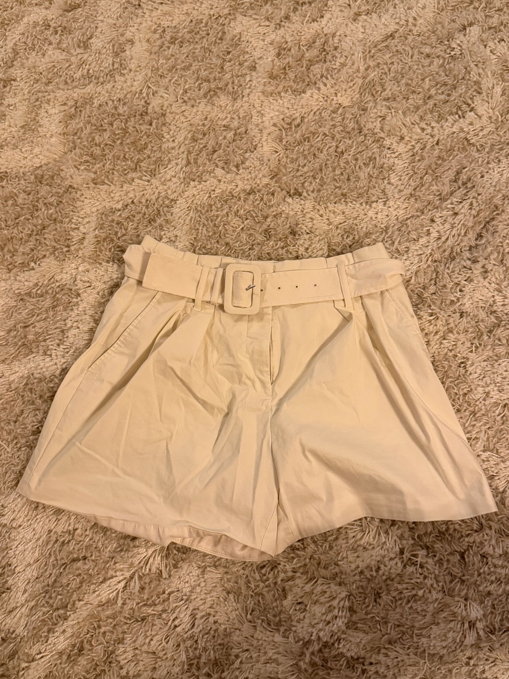 Express Cream High-Rise Belted Paperbag Shorts
